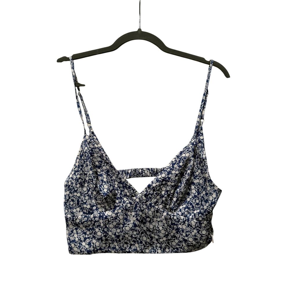 Zara Floral Crop Top Women's Medium Blue Cottage Core Romantic